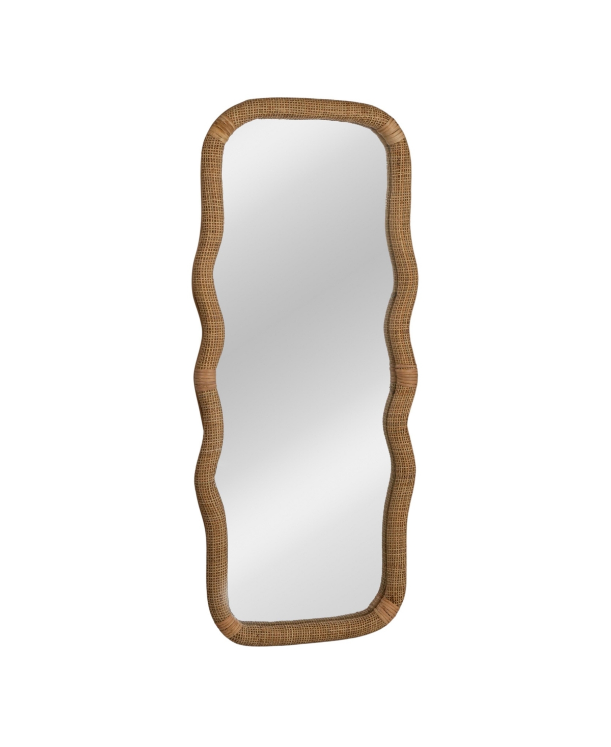 Storied Home Wavy Rectangle Handwoven Rattan Cane Wall Mirror