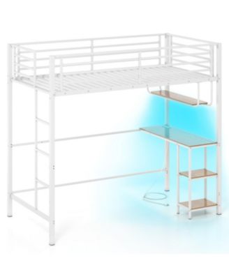 Metal Twin Loft Bed with Built-In Desk and LED Lighting