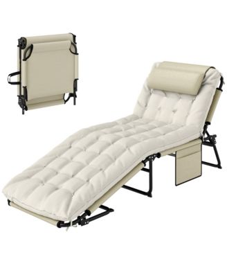 Outdoor Chair, Folding Design, Headrest, Adjustable Backrest, Storage Pockets for Camping, Travel and Outdoor Activities