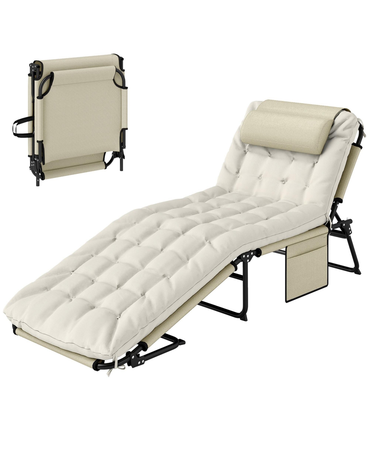 Sevorley Outdoor Chair, Folding Design, Headrest, Adjustable Backrest, Storage Pockets for Camping, Travel and Outdoor Activities