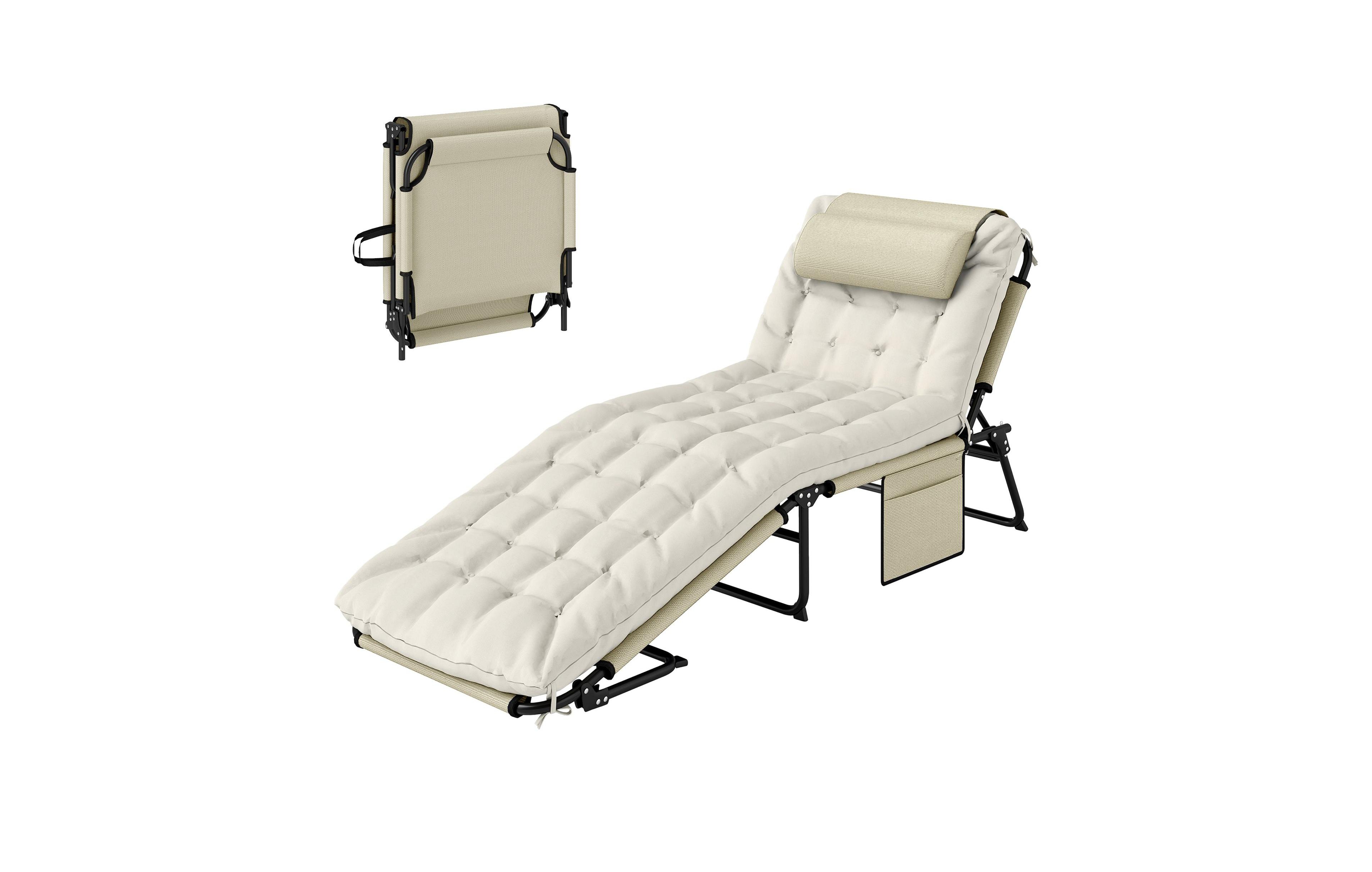 Sevorley Outdoor Chair, Folding Design, Headrest, Adjustable Backrest, Storage Pockets for Camping