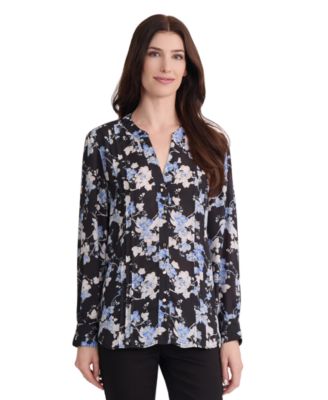 Women's Floral Split-Neck Pintuck Blouse