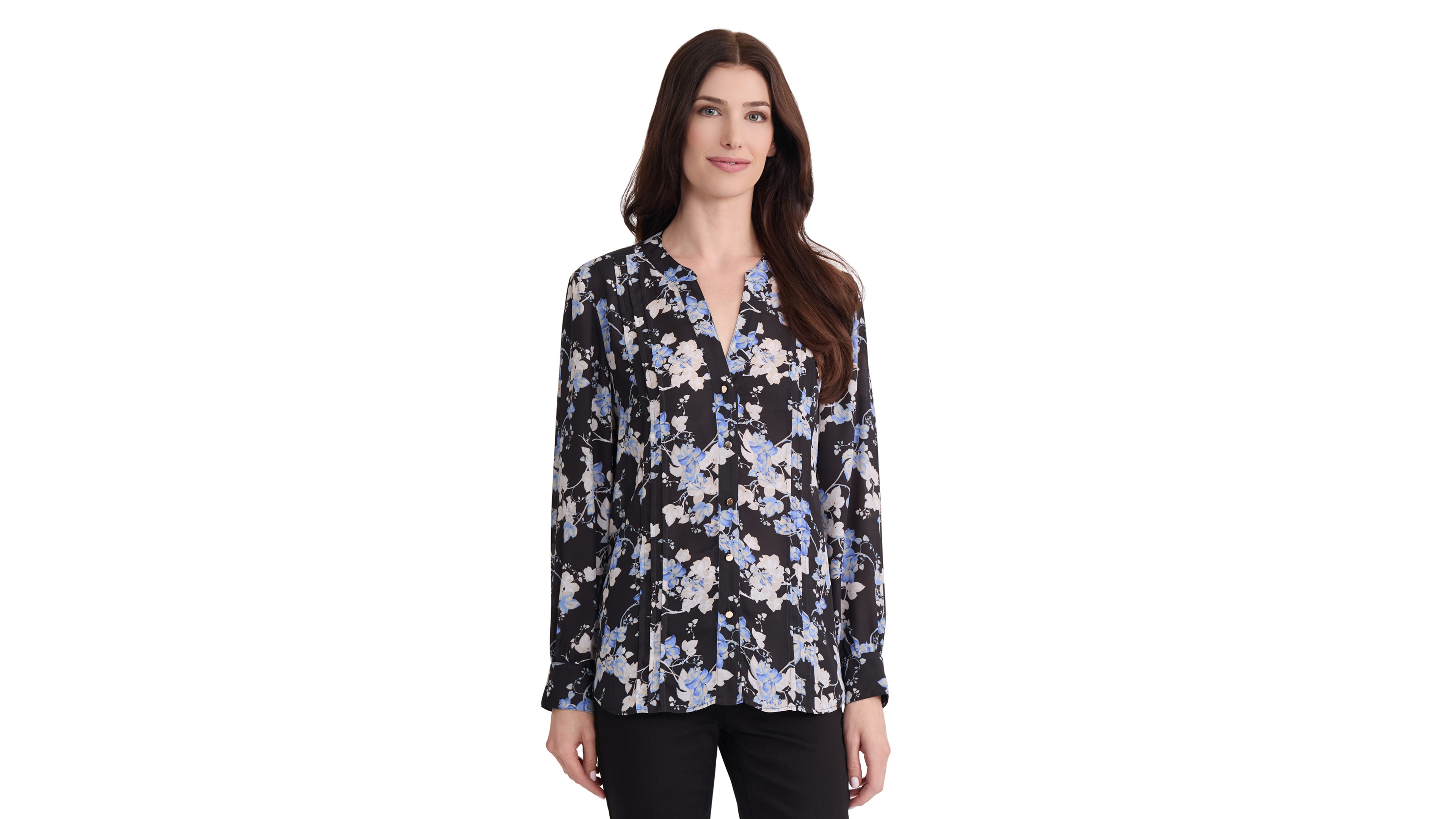 Jones New York Women's Floral Split-Neck Pintuck Blouse