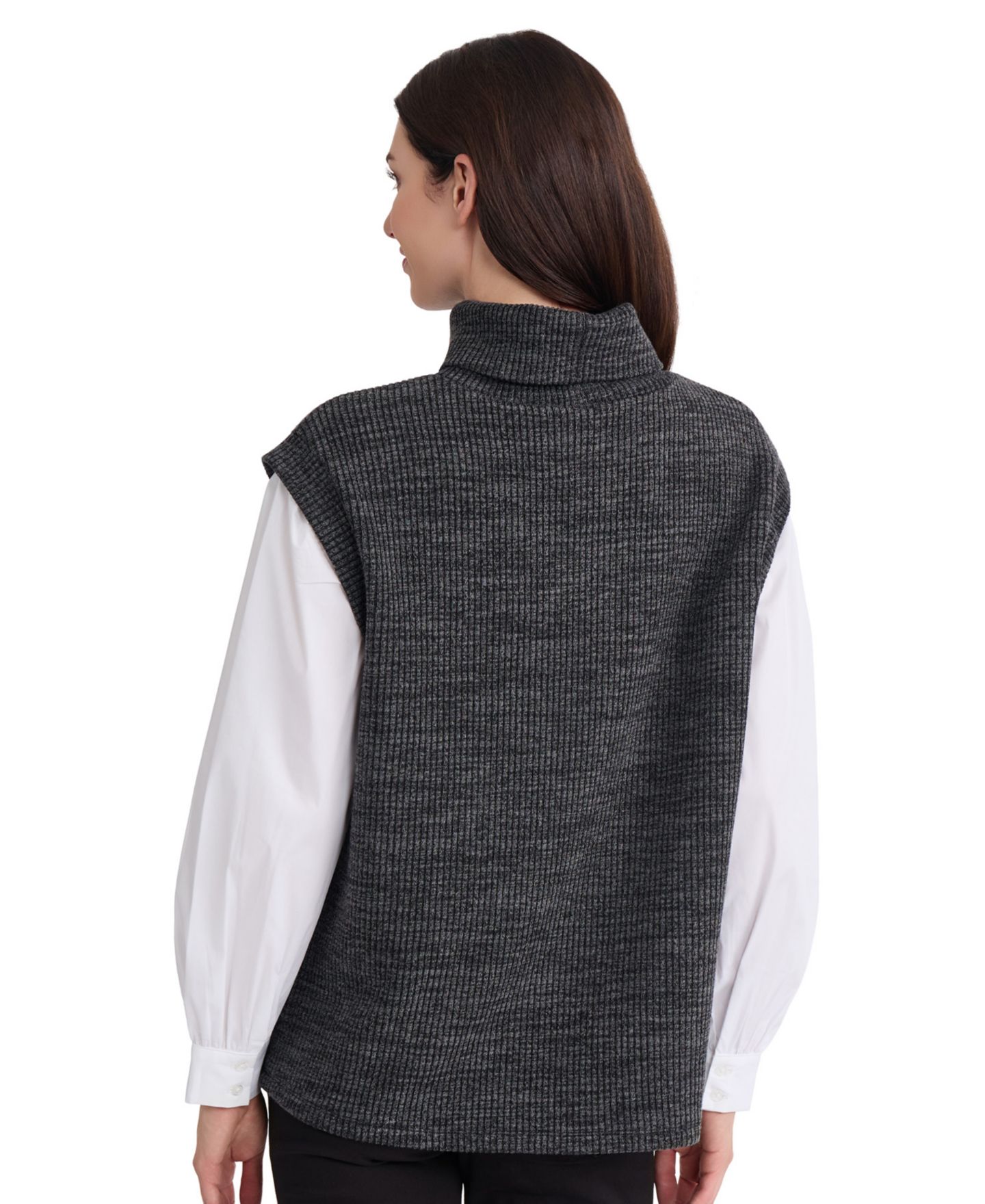 Женский топ Jones New York Twofer Turtleneck Long-Sleeve, цвет: Меланжевый серый / Натуральный белый — фото 4