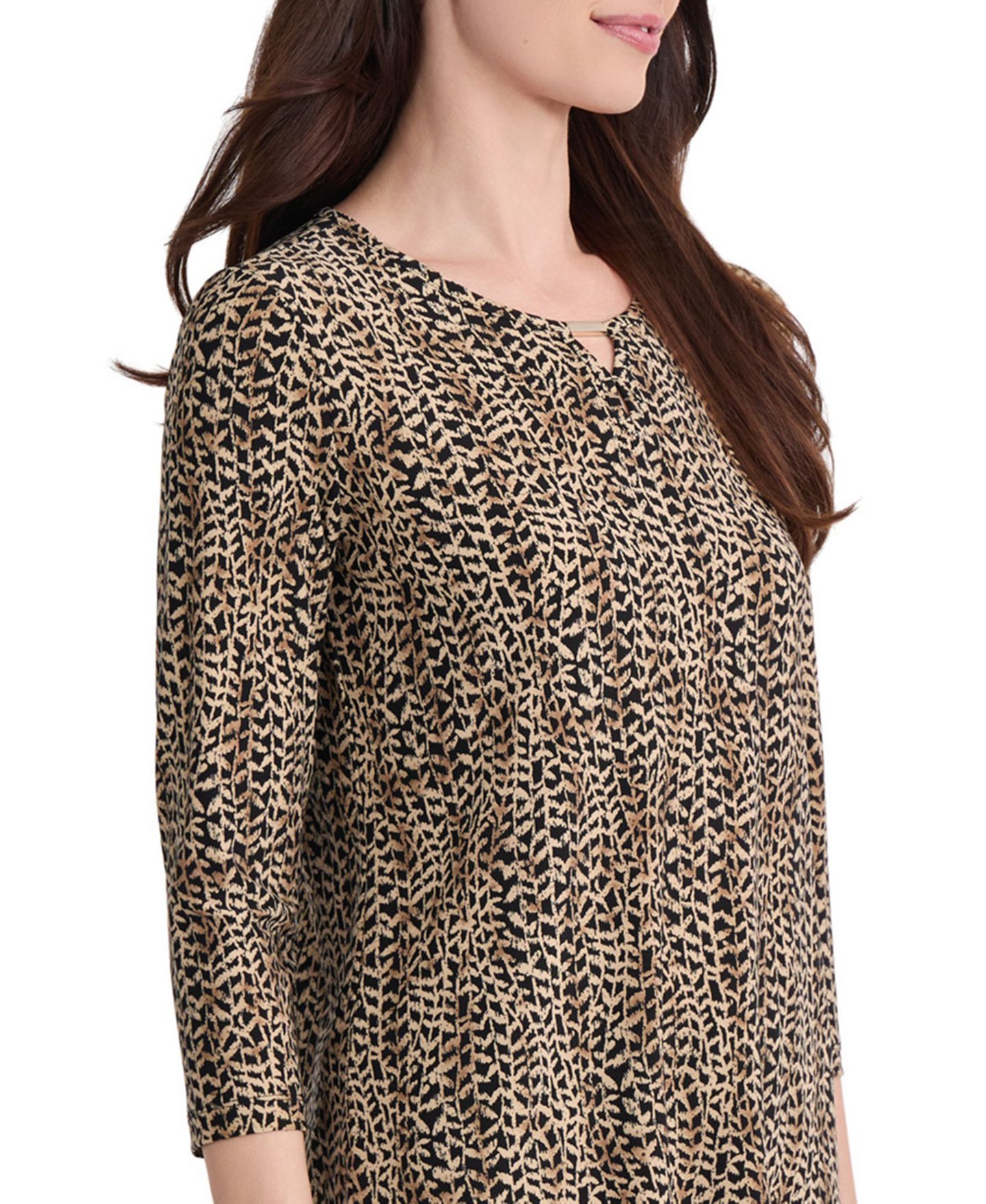 Женский топ Jones New York 3/4-Sleeve Print Bar Keyhole, цвет: Чёрный разноцветный — фото 3