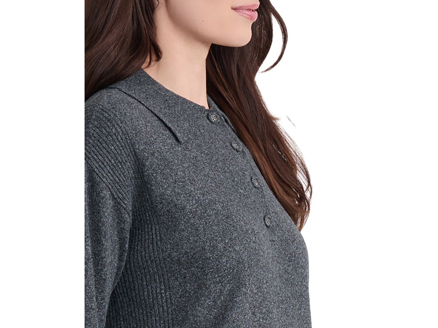 Женский свитер Jones New York Long-Sleeve Polo Pullover Top, цвет: Тёмный меланжевый — фото 4