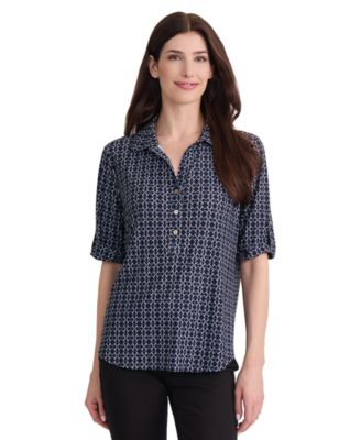 Women's Elbow Roll Cuff Geometric Polo