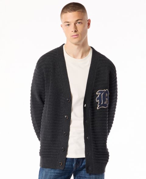 Мужской кардиган Buffalo David Bitton Woodz Varsity с V-образным вырезом, цвет: Меланжевый угольный