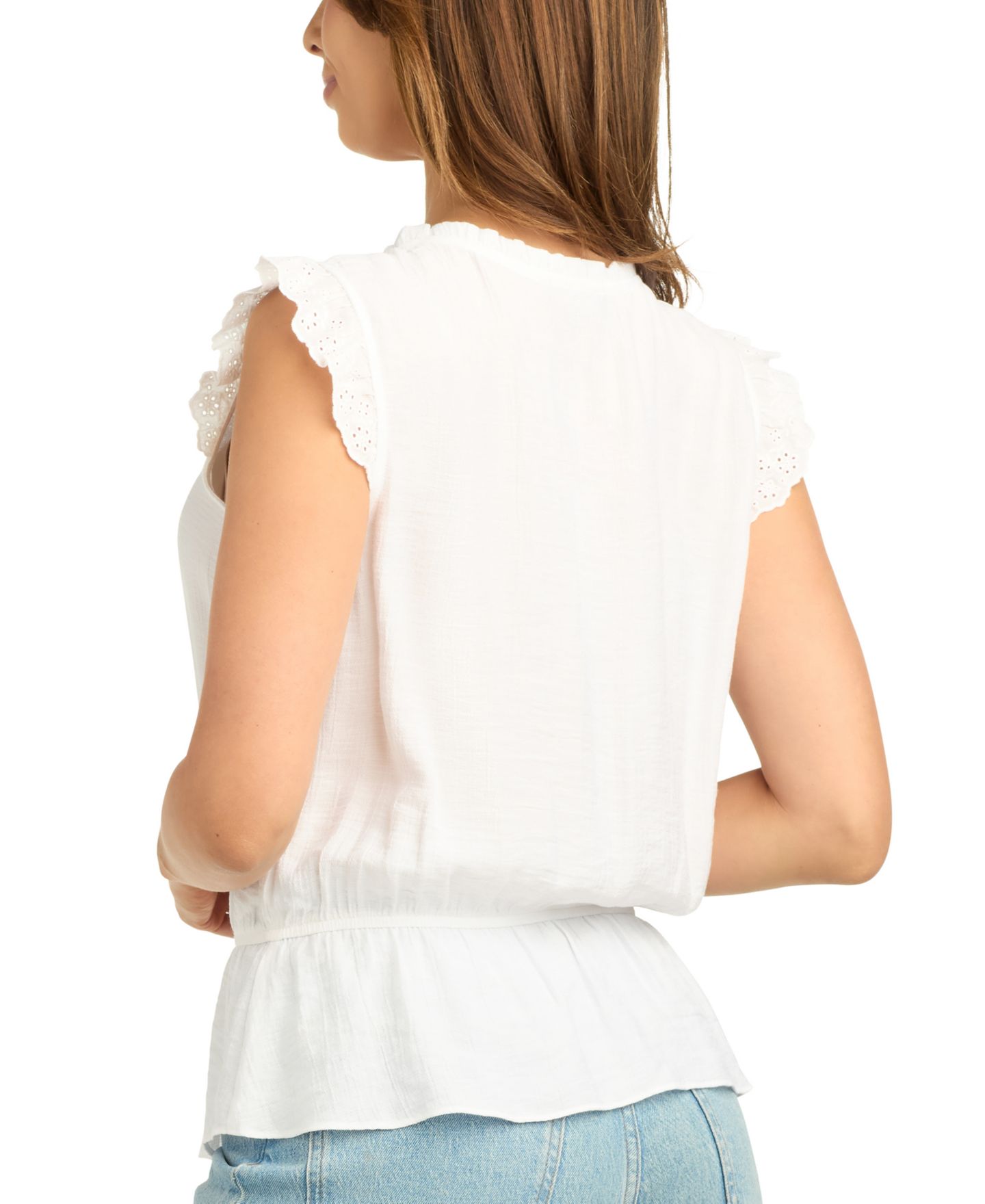 Женский топ BCX Juniors' Flutter Sleeve Peplum V-Neck, цвет: Молочный белый — фото 5