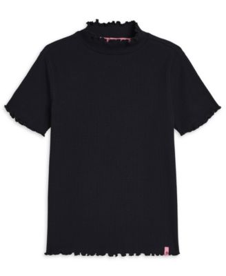 Girls' 7-16 Mock Neck Ribbed Short-Sleeve Cotton-Blend T-Shirt