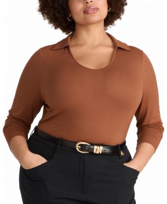 Plus Size Katia Long-Sleeve Collared Liquid Jersey Top