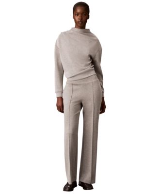 Women's Mock Neck Long-Sleeve Pullover Top and Pintuck Wide-Leg Pull-On Trousers