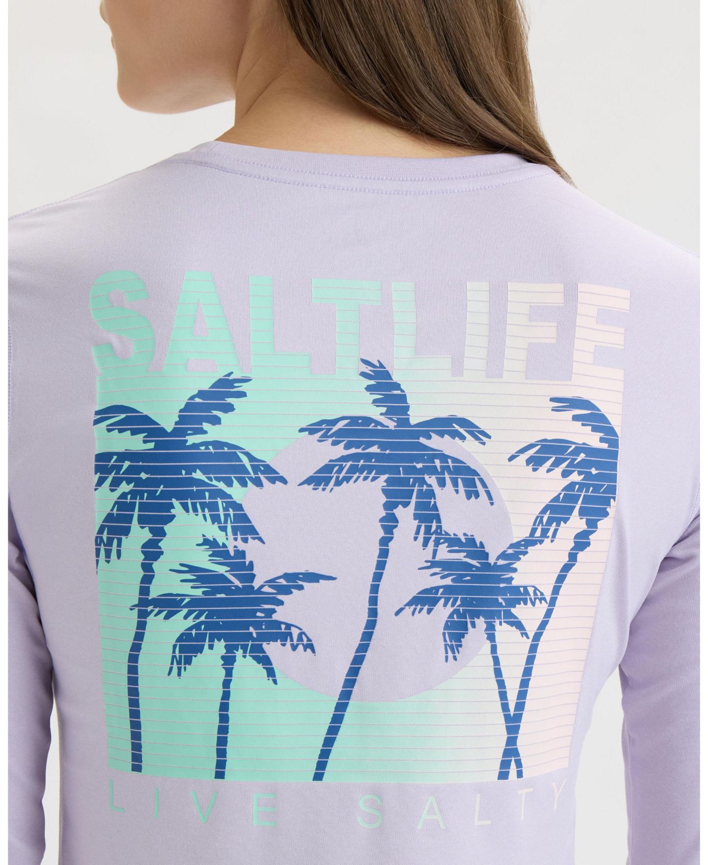 Женская футболка Salt Life Palmline Performance Long Sleeve, цвет: Фламинго меланжевый — фото 2