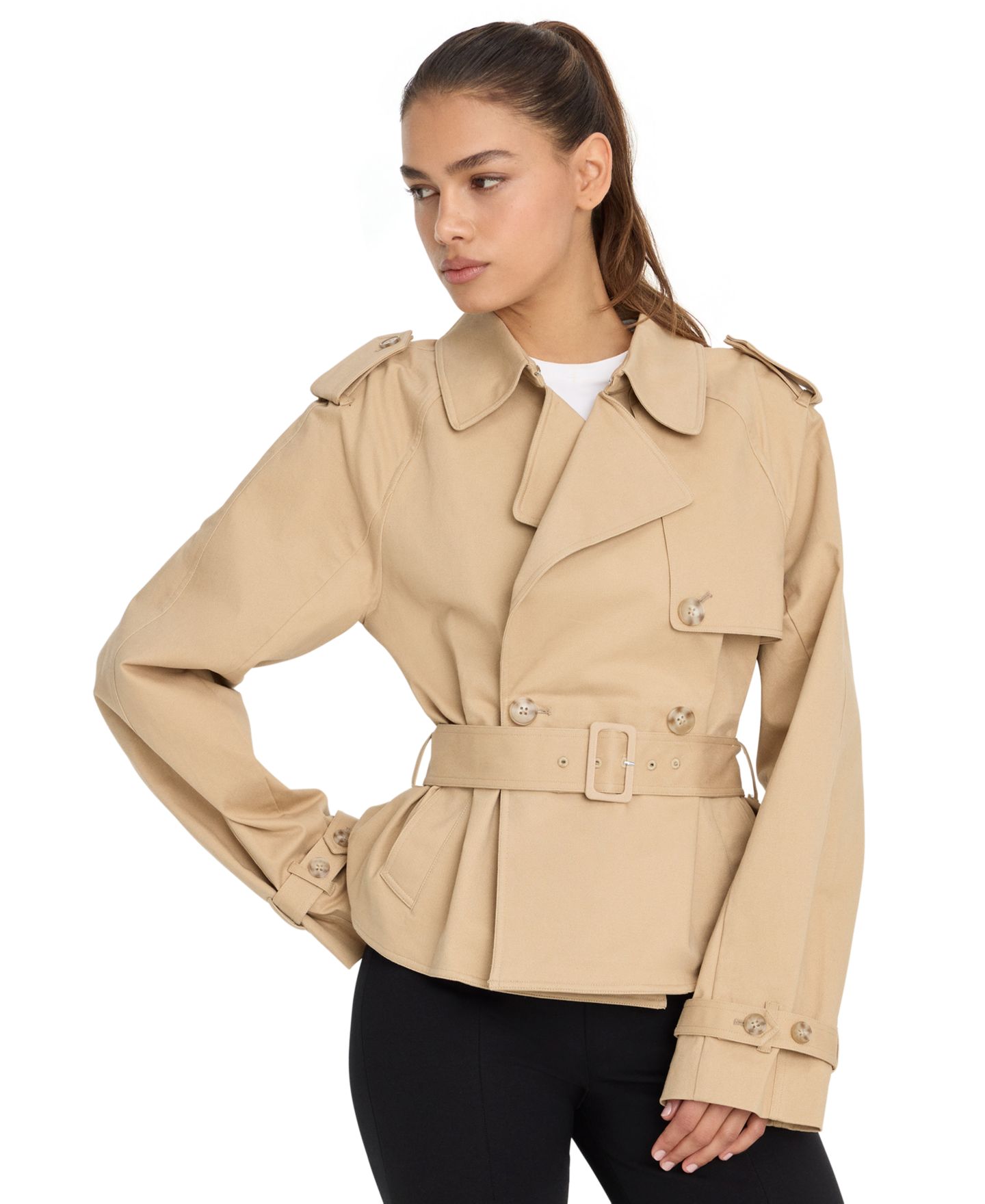 Женская куртка Good American Cropped Trench, цвет: Бежевый — фото 1
