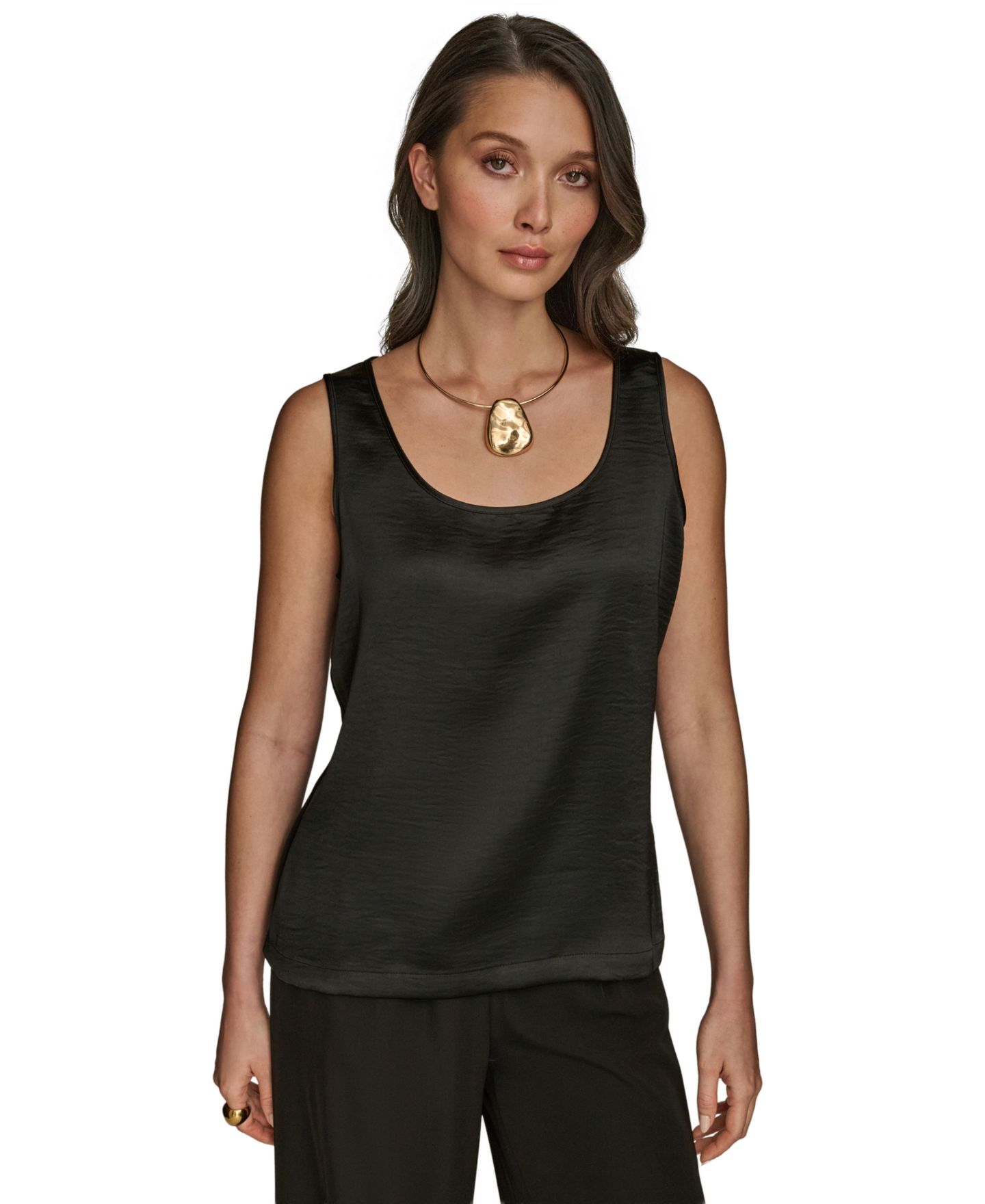 Женский топ Donna Karan New York Satin Scoop-Neck Tank Top, цвет: Чёрный — фото 1