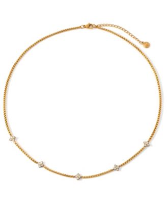 Mint and Lily Gold Tone Cubic Zirconia Blossom Station Necklace