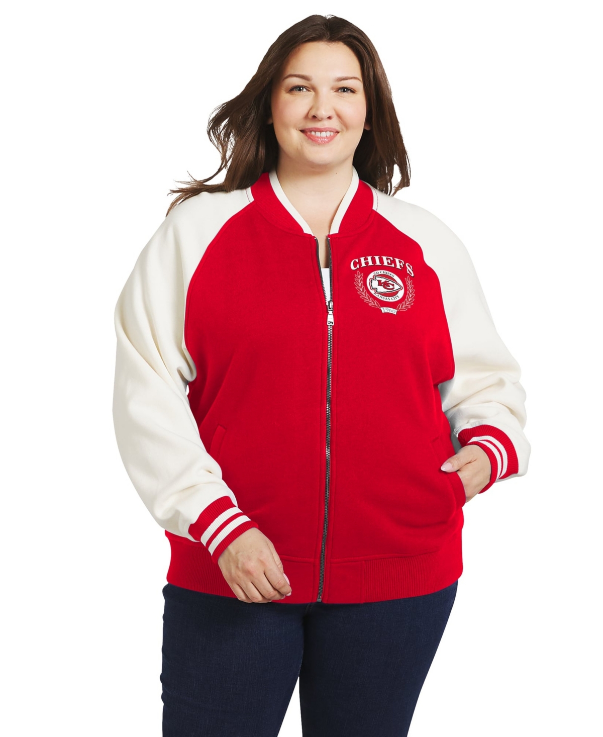 Wear by Erin Andrews Women's Plus Size Kansas City Chiefs Throwback Varsity Full-Zip Fleece Jacket - Red
