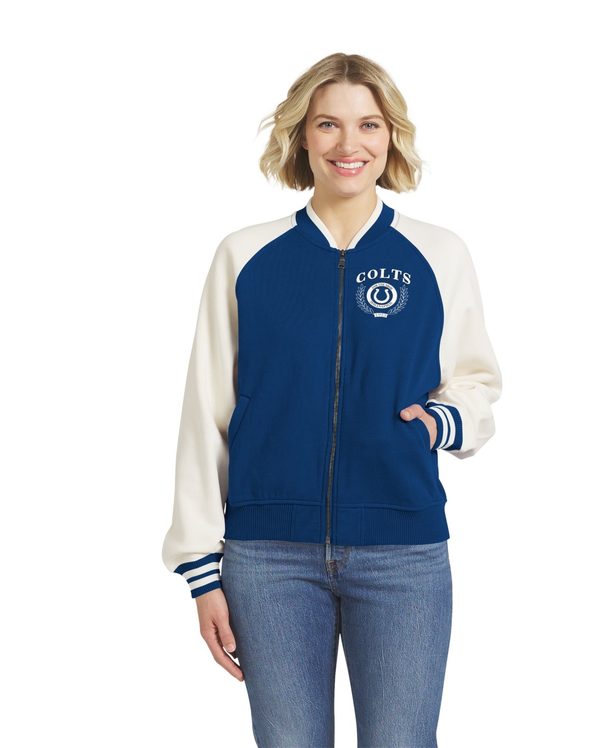 Wear by Erin Andrews Women's Indianapolis Colts Full-Zip Fleece Varsity Jacket - Royal