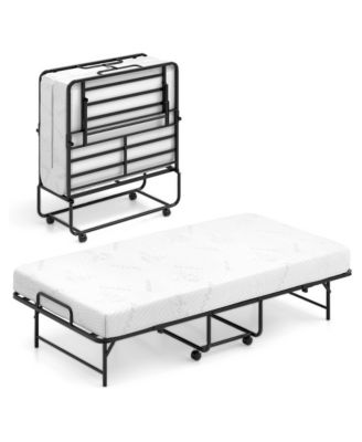 Twin Size Rolling Folding Guest Bed with Memory Foam Mattress