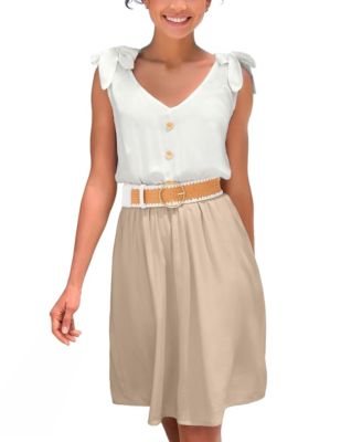 Women's Viscose 2-In-1 Fit-and-Flare V-Neck Elastic-Waist Short Dress