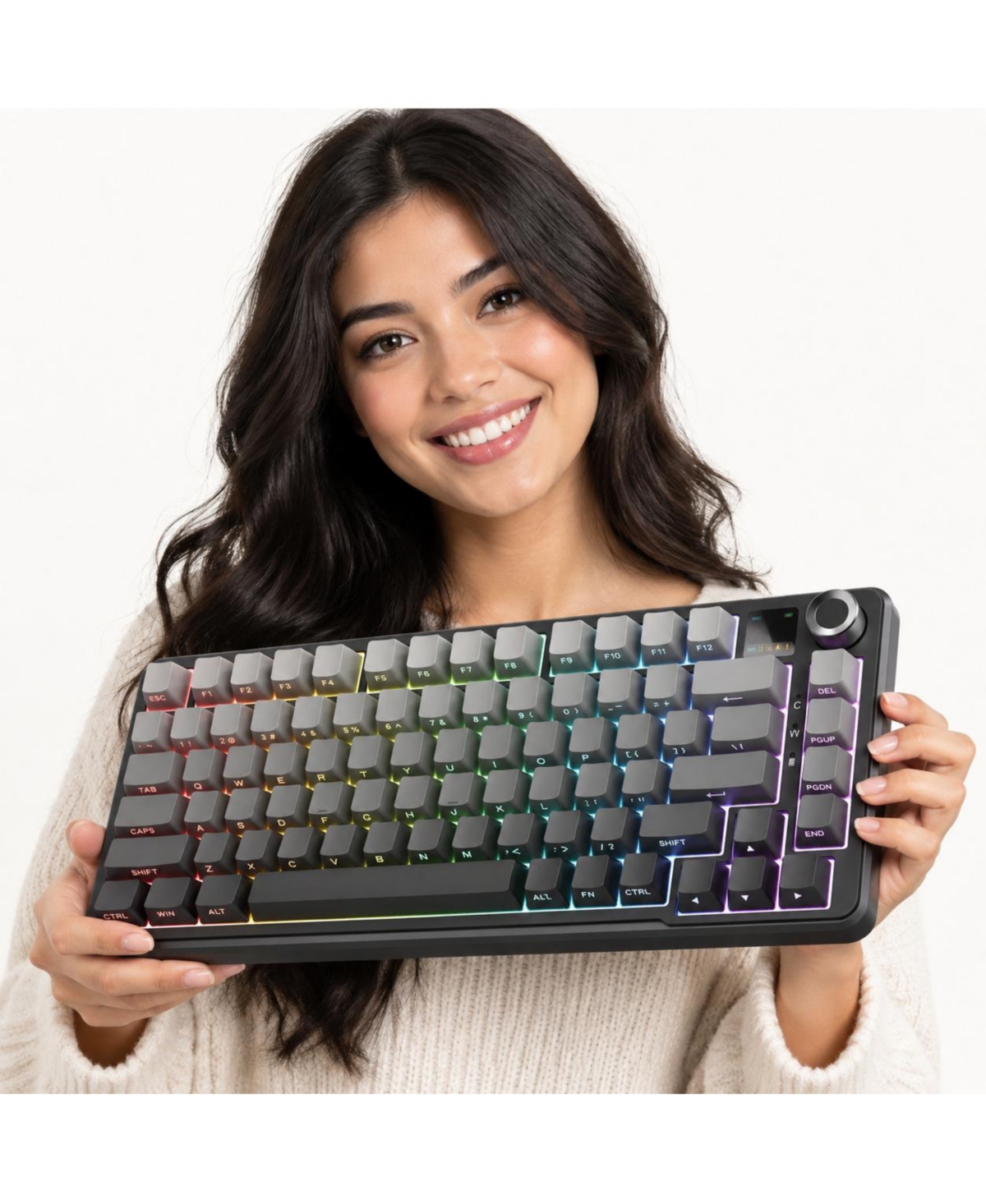 Lofree Wireless Mechanical Gaming Keyboard 75% Hot Swappable Rgb Knob Pbt - Pro gradient gray