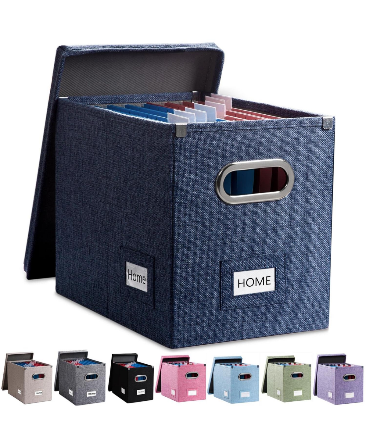 Danrong Collapsible Linen File Organizer Box Decorative Letter Legal Size Storage - Navy blue (1-pack)