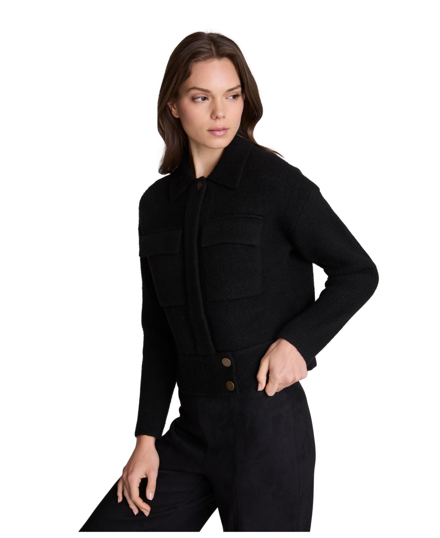 Женская куртка Kenneth Cole Long Sleeve Collared Utility Sweater Jacket, цвет: Чёрный меланжевый — фото 3