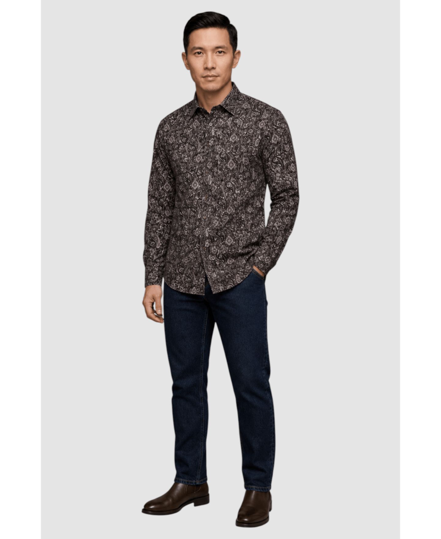 Мужская рубашка Garnet Spread Collar Print Long-Sleeve, цвет: Коньячный — фото 5