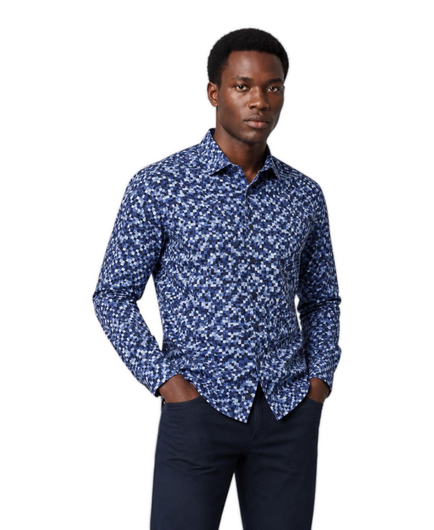 Мужская рубашка Garnet Spread Collar Floral-Print Long-Sleeve Button-Down, цвет: Королевский синий — фото 2