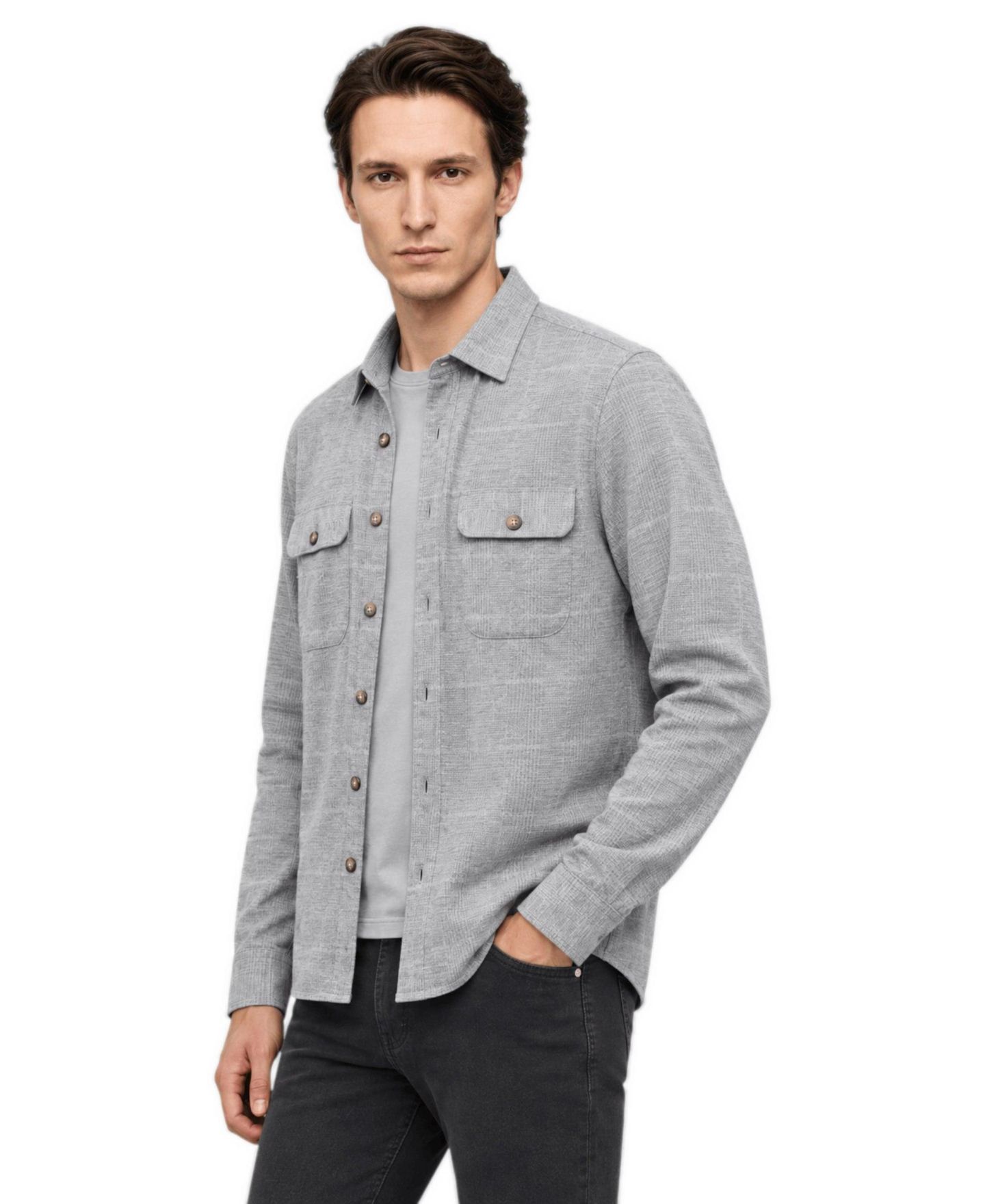 Мужская рубашка Garnet James Regular-Fit Textured Two-Pocket Overshirt, цвет: Платиновый — фото 3