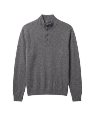 Men's Regular-Fit Button-Placket Mock Neck Wool-Blend Sweater