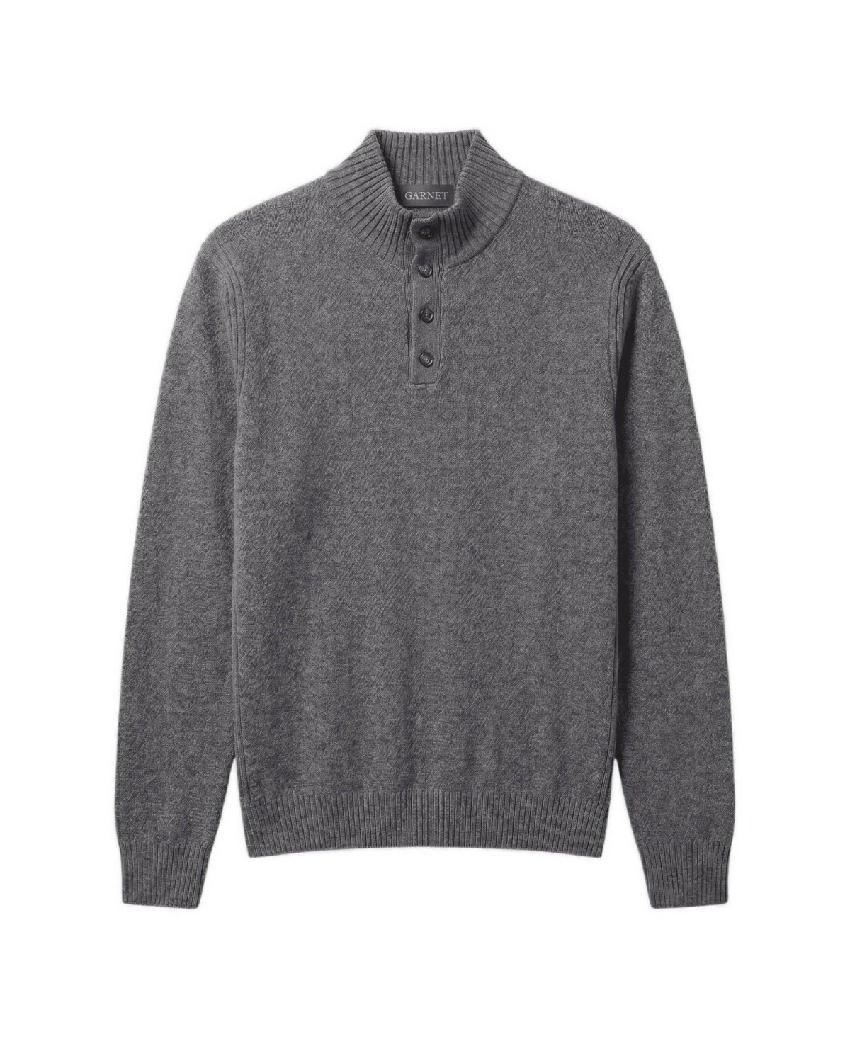 Garnet Men's Regular-Fit Button-Placket Mock Neck Wool-Blend Sweater - Charcoal