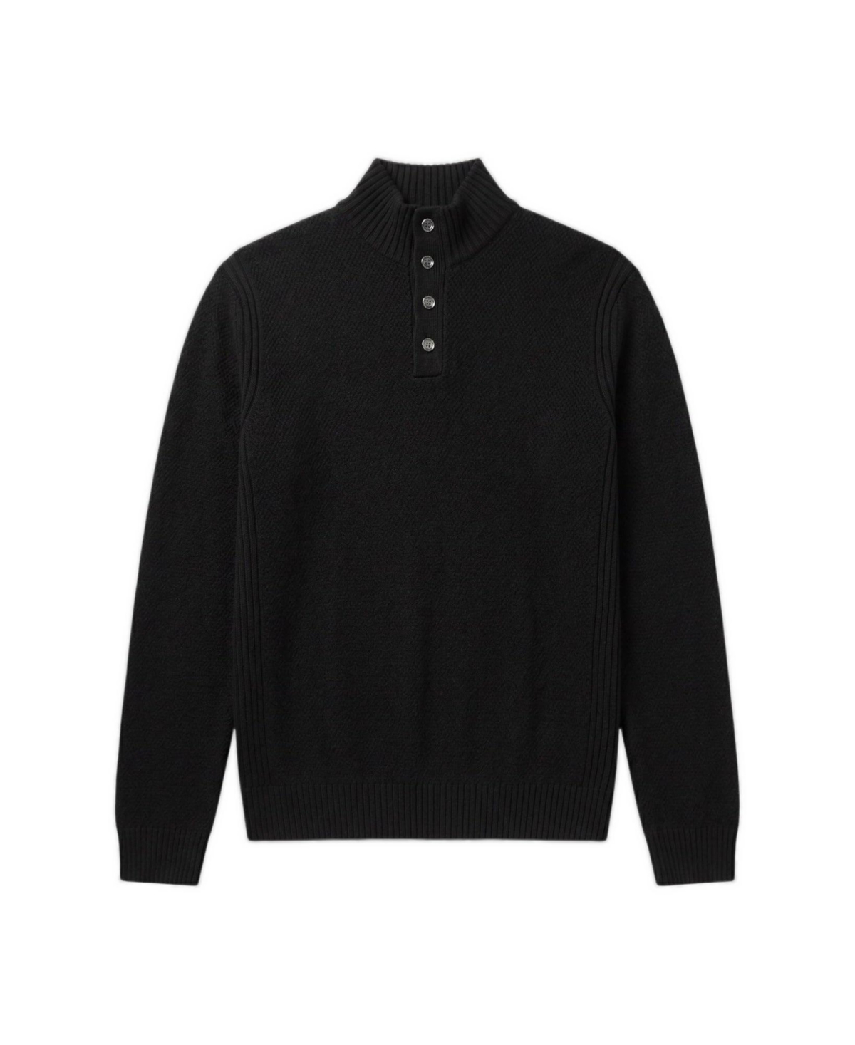 Garnet Men's Regular-Fit Button-Placket Mock Neck Wool-Blend Sweater - Black