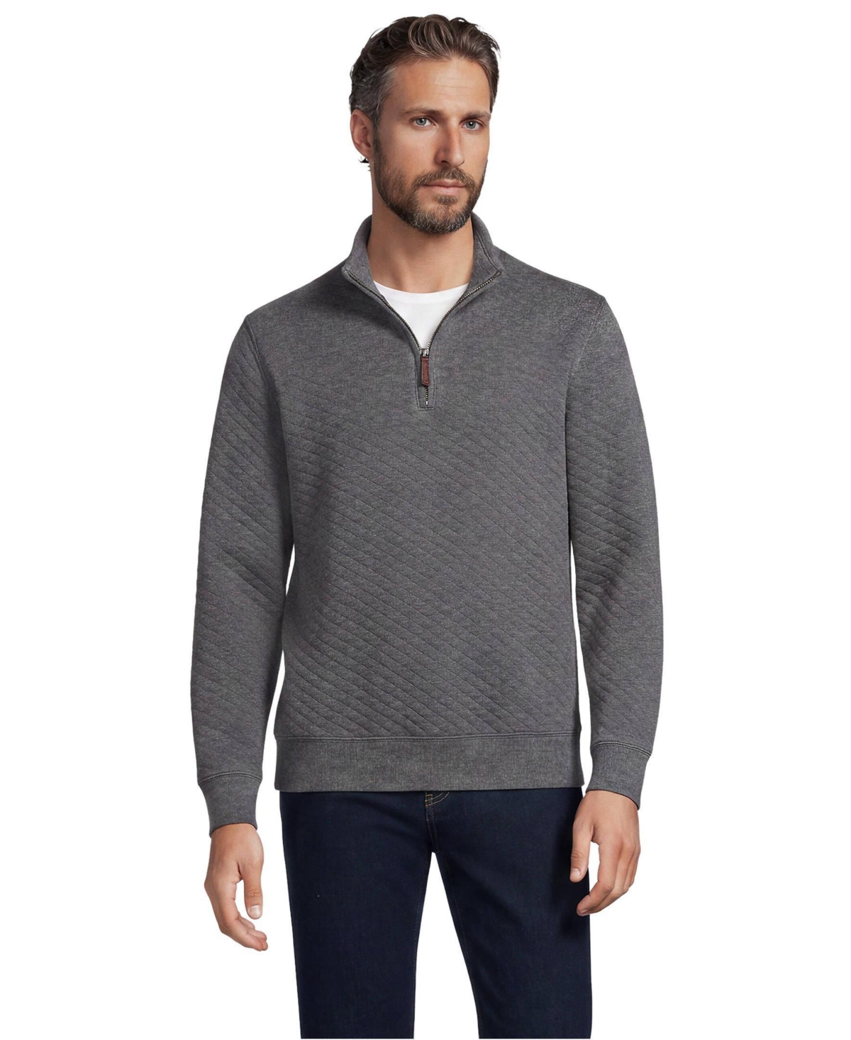 Lands' End Men's Bedford Mock Neck Quarter-Zip Diamond-Quilted Pullover