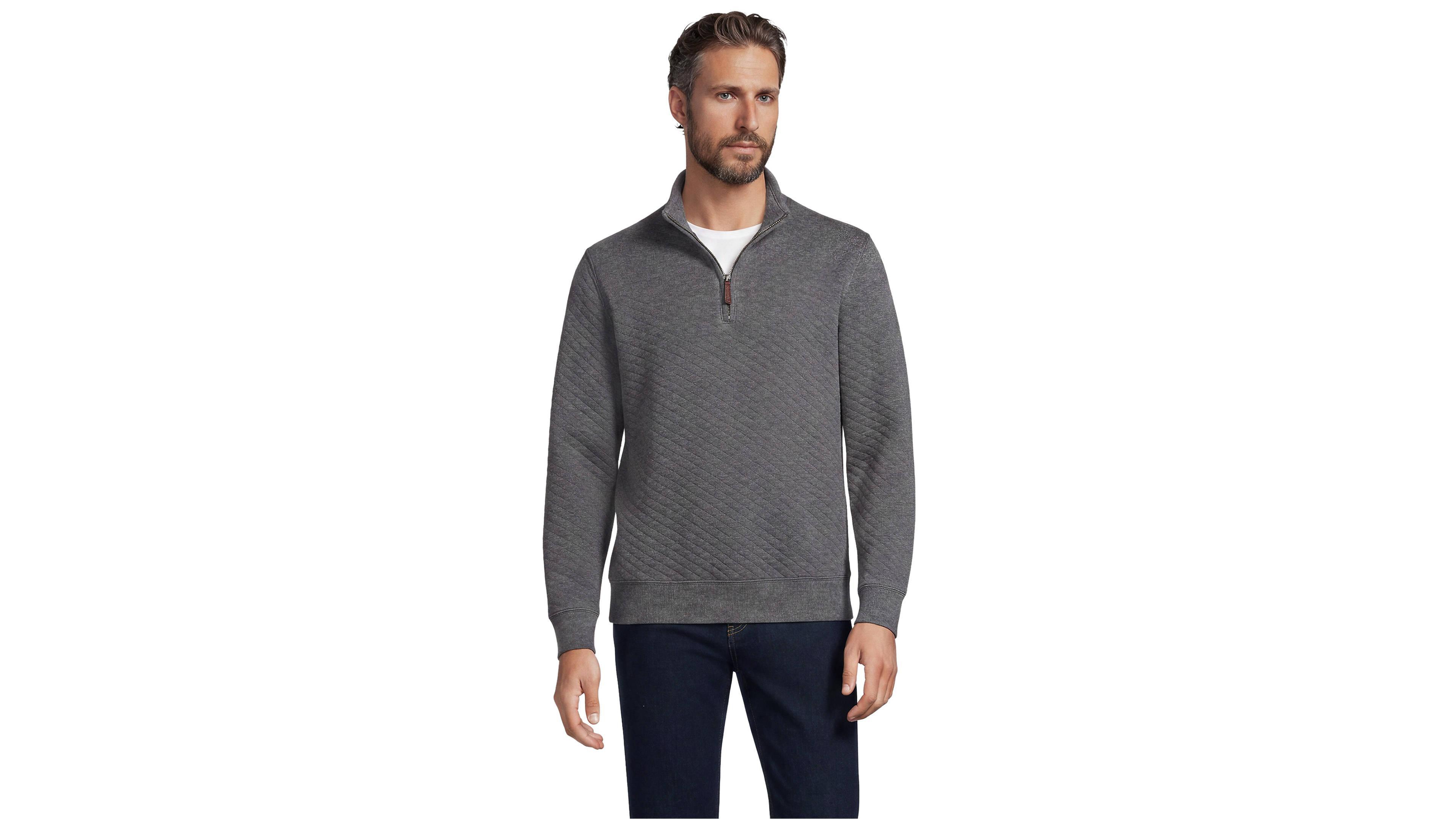 Lands' End Men's Bedford Mock Neck Quarter-Zip Diamond-Quilted Pullover