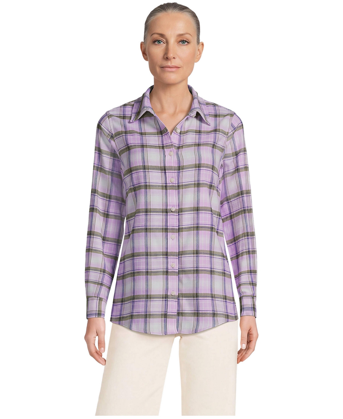 Lands' End Women's Petite Flannel Boyfriend Fit Long Sleeve Shirt