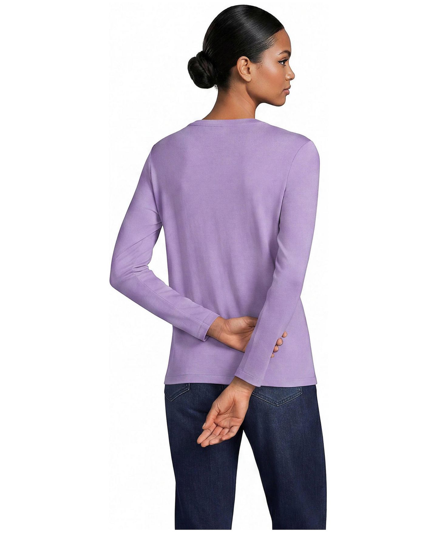 Женская футболка Lands' End Supima Cotton Long Sleeve V-Neck, цвет: Аметистовый — фото 3