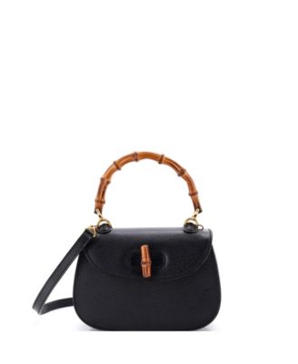 Small Vintage Convertible Bamboo Top Handle Bag Leather