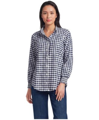 Women's Flannel Ruffle Button Front Top