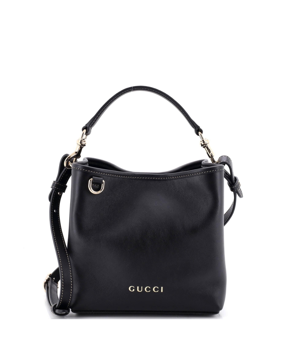 Pre-Owned Gucci Gg Emblem Leather Crossbody Bucket Bag - Black