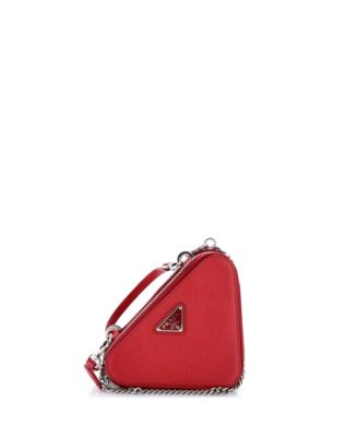 Mini Triangle Double Zip Pouch Bag with Chain Saffiano Leather