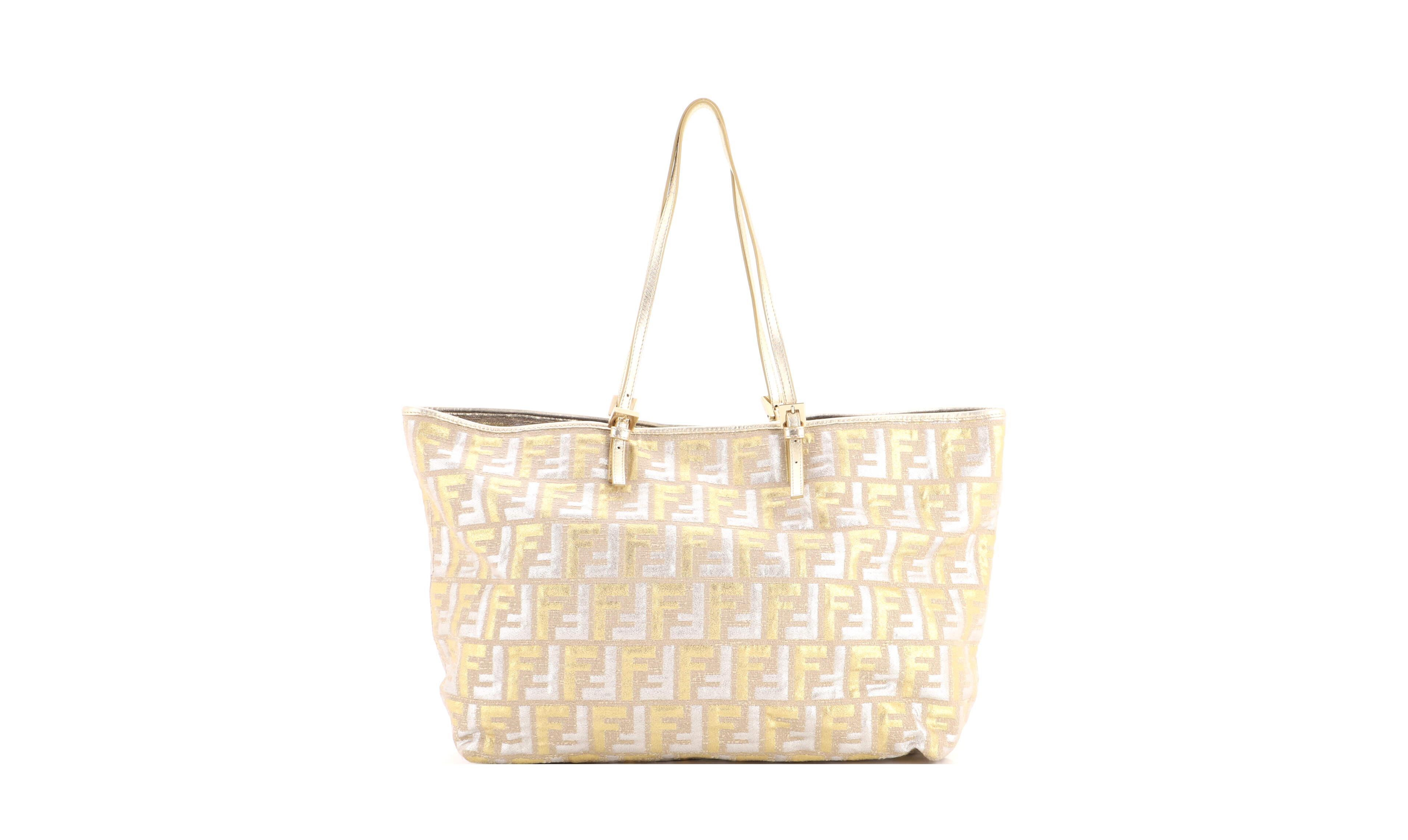 Pre-Owned Fendi Large Roll Tote Metallic Zucca Canvas