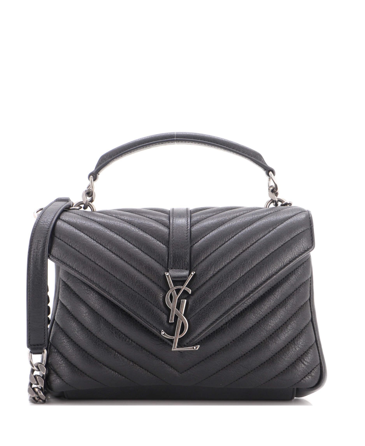 Pre-Owned Saint Laurent Classic Monogram College Chevron Medium Shoulder Bag - Black