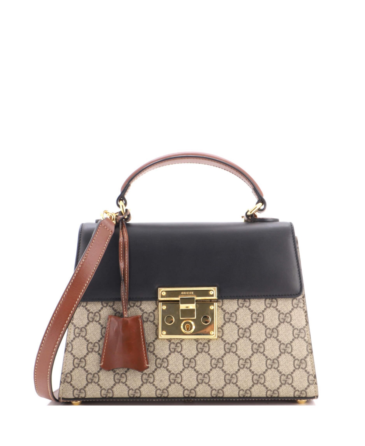 Pre-Owned Gucci Small Padlock Top Handle Bag Gg Coated Canvas and Leather - Black