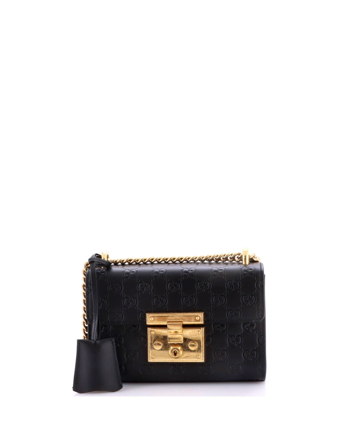 Pre-Owned Gucci Small Padlock Shoulder Bag Guccissima Leather - Black