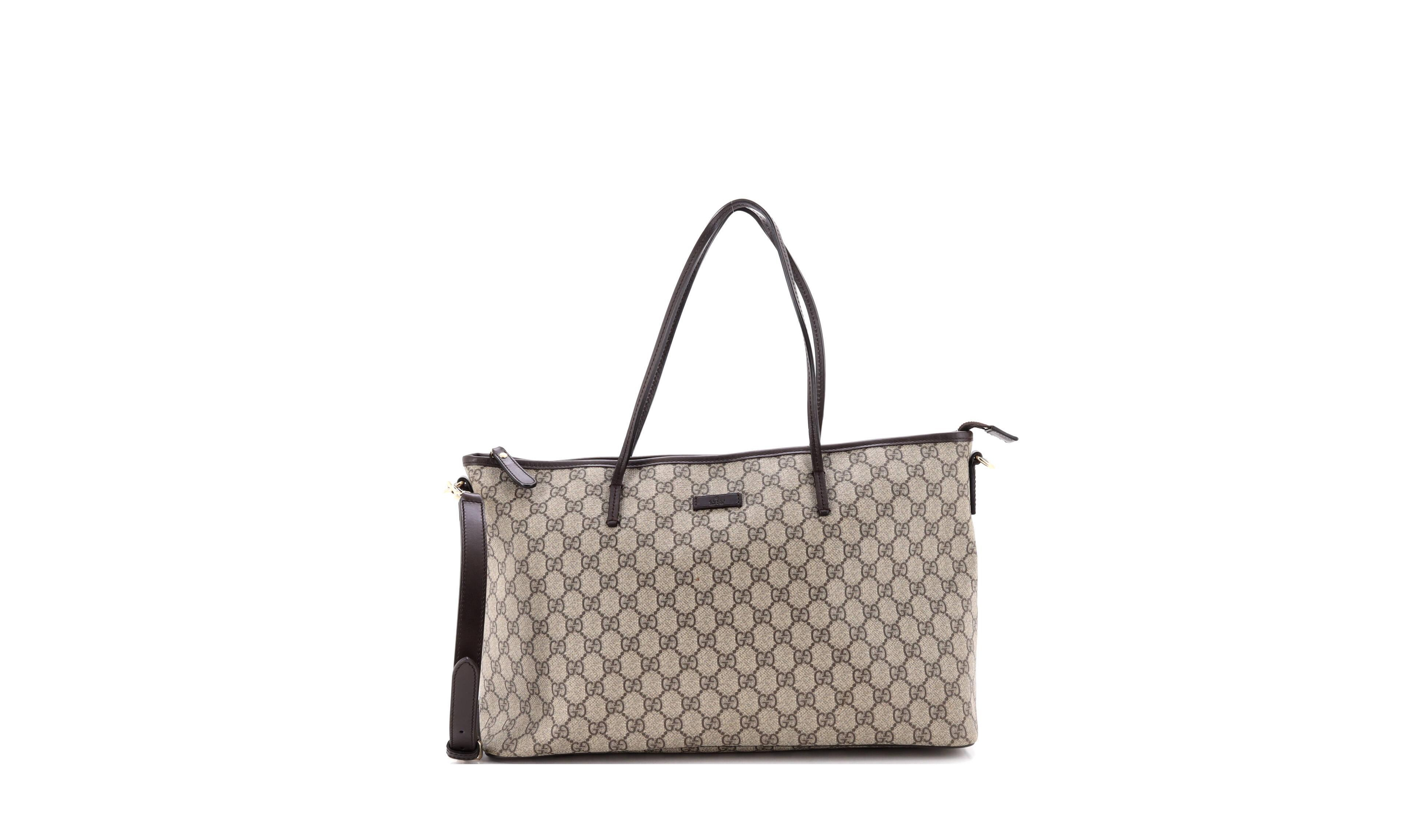 Pre-Owned Gucci Large Convertible Zip Tote Gg Coated Canvas with Leather