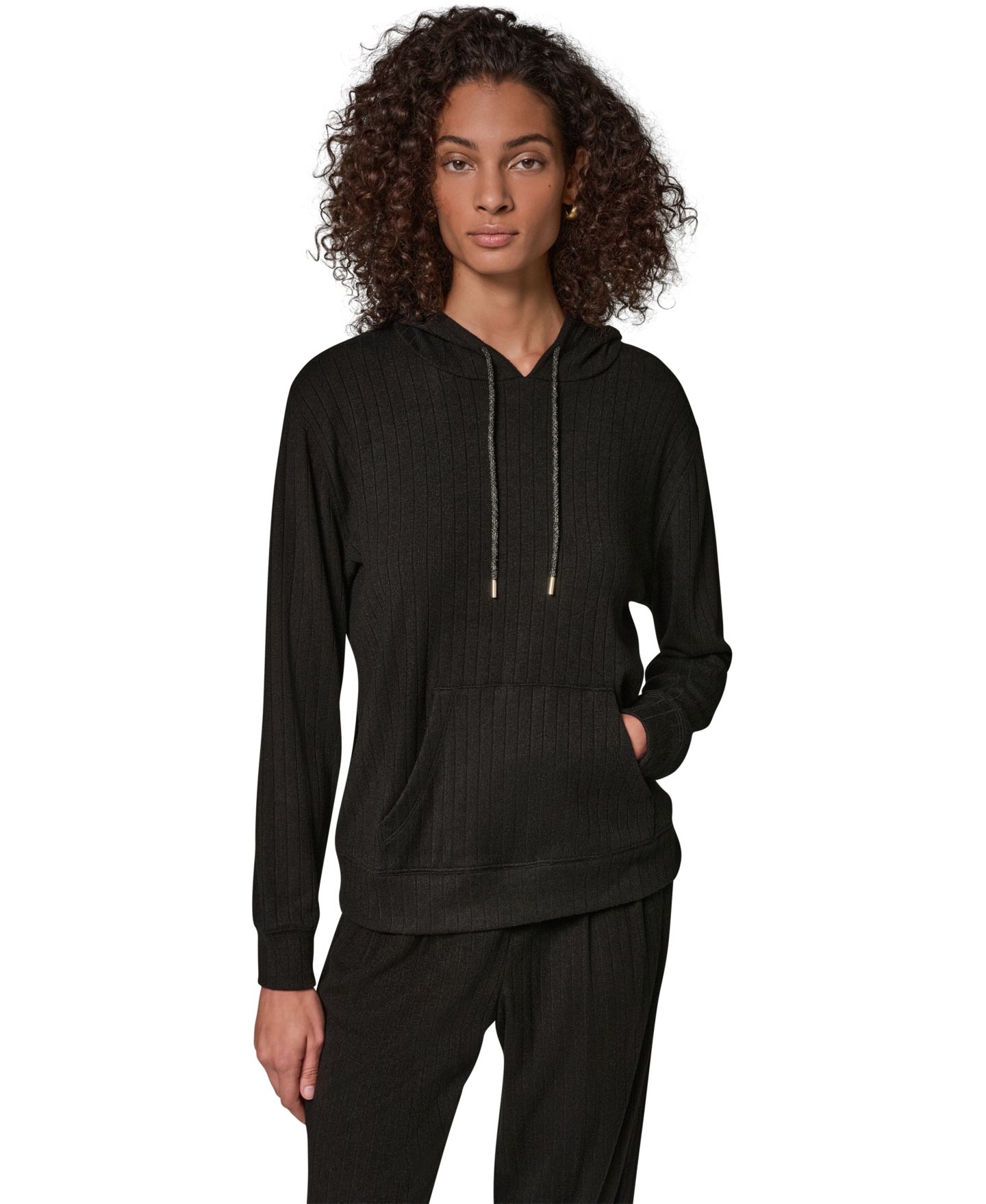 Женское худи Donna Karan Weekend Plush Drop-Needle Ribbed, цвет: Чёрный — фото 1