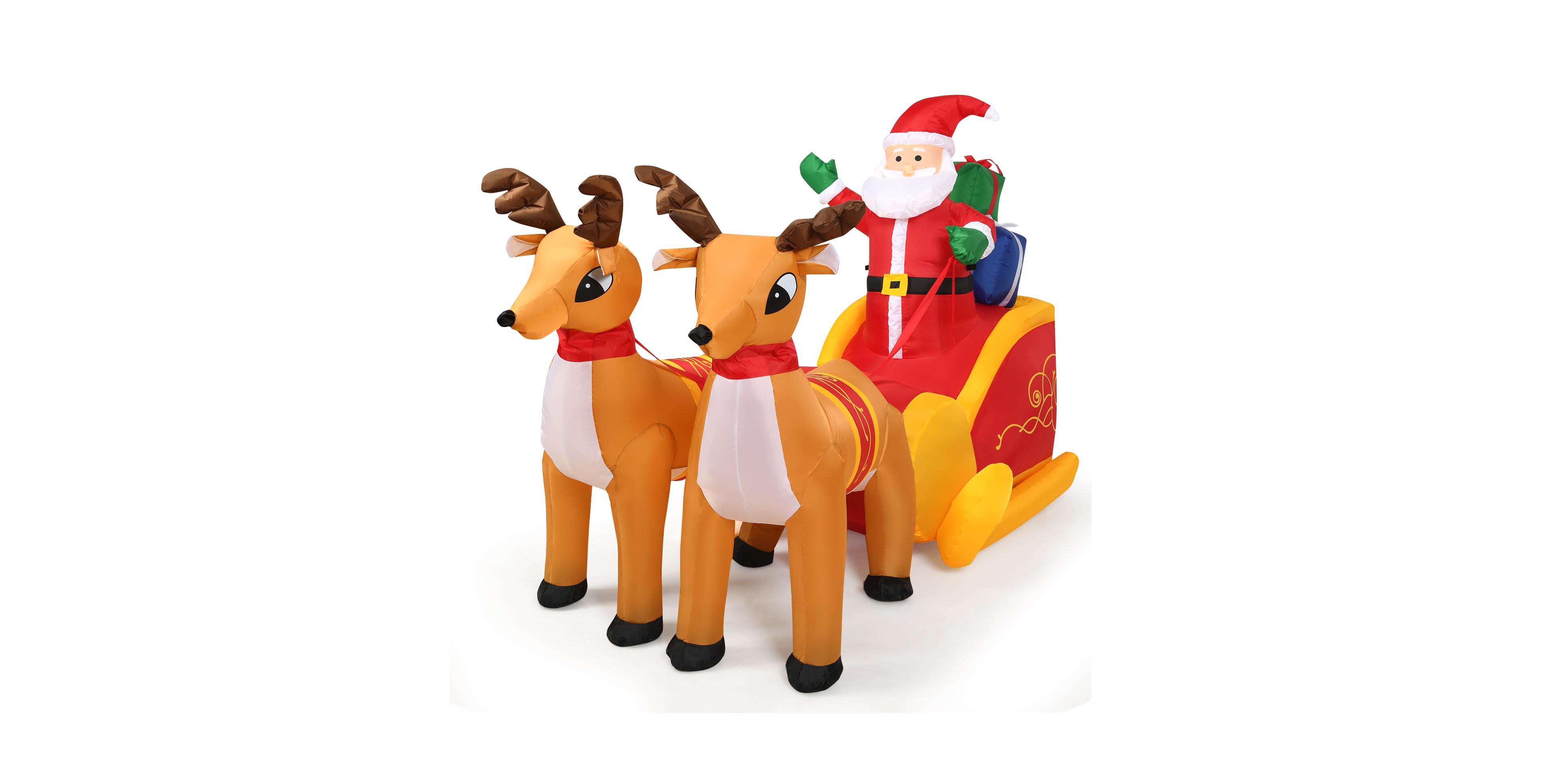 Costway 7.5 Ft Inflatable Santa Double Deer with Sled Christmas Outdoor Decoration