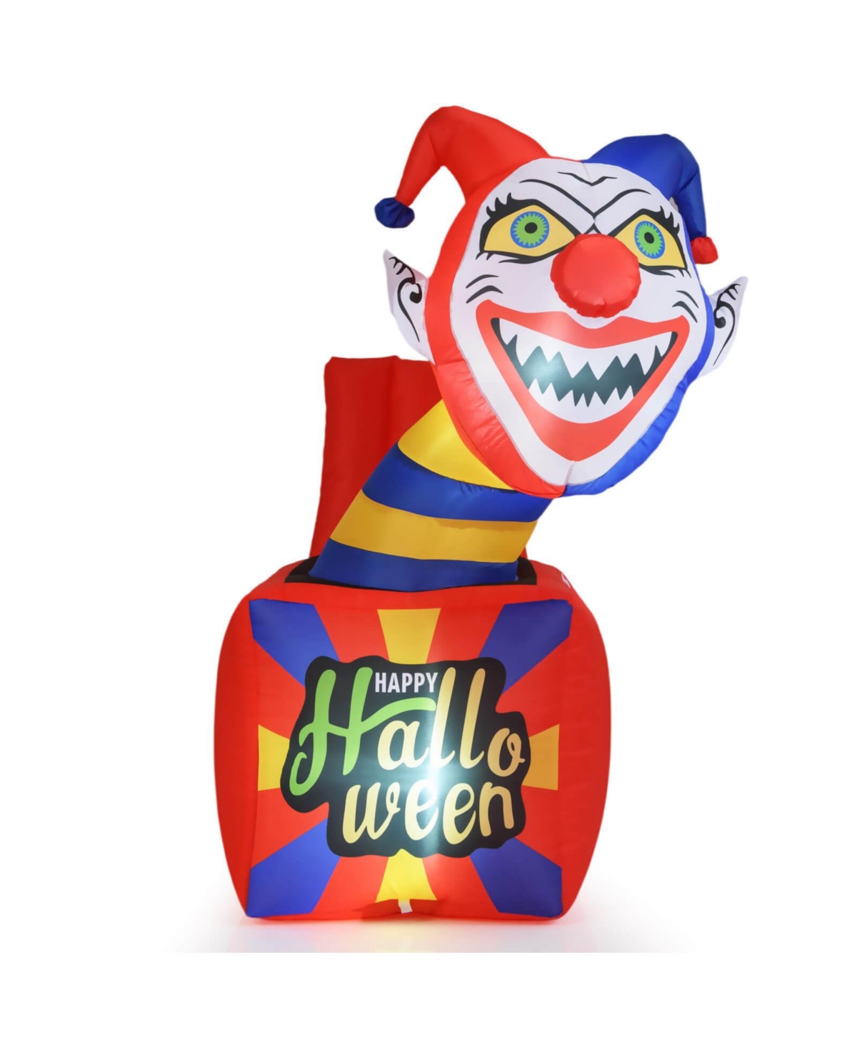 Costway 5 Ft Halloween Inflatable Clown Blow up Circus Clown Box Decoration with Led Lights
