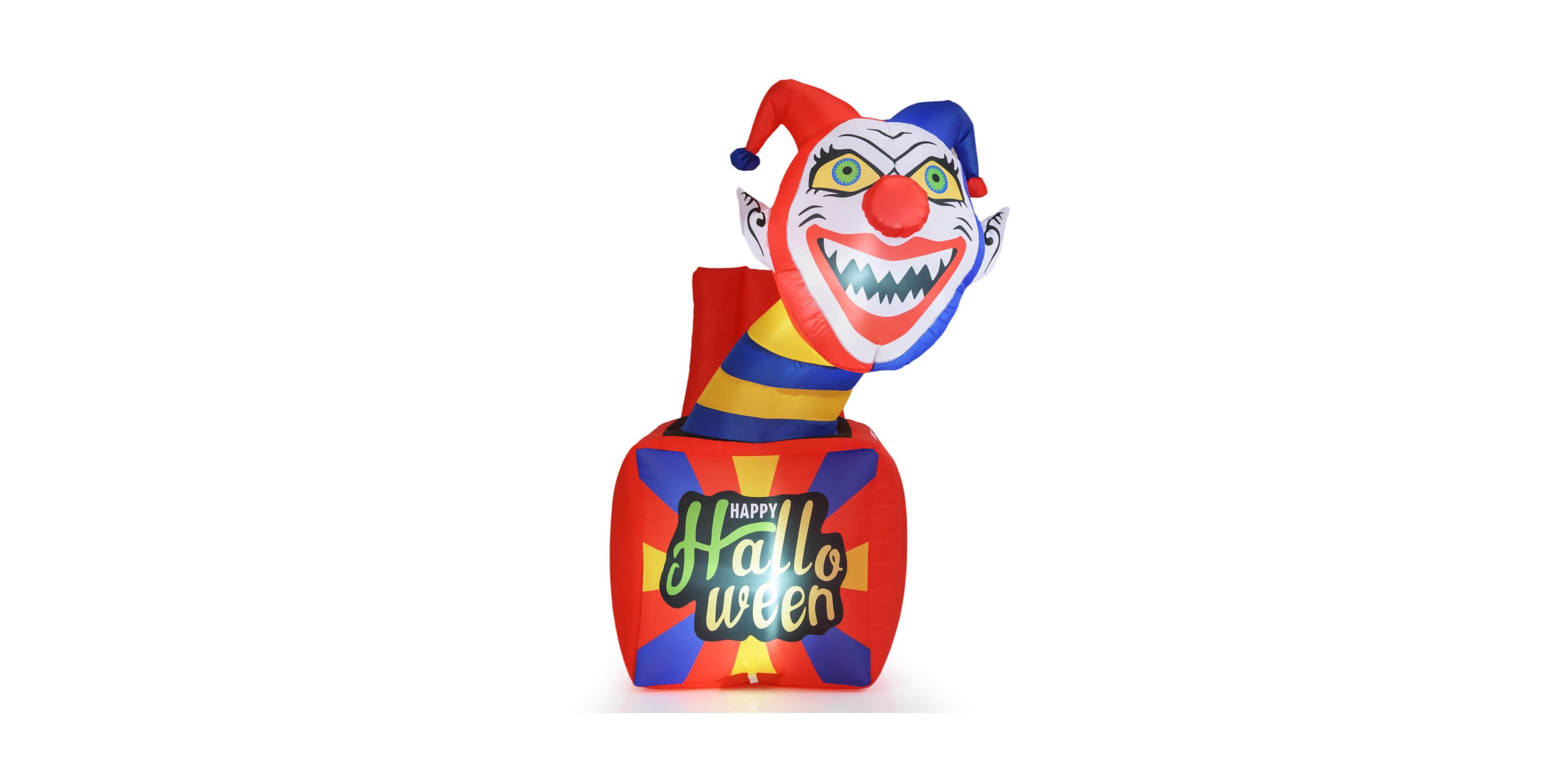 Costway 5 Ft Halloween Inflatable Clown Blow up Circus Clown Box Decoration with Led Lights